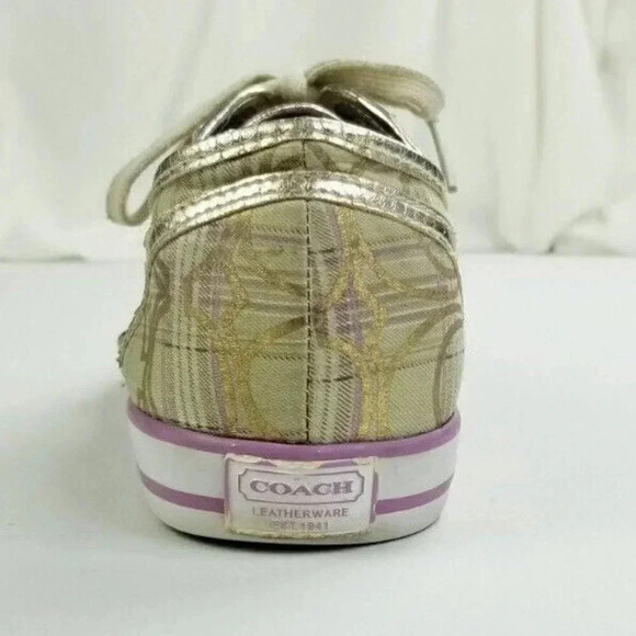 Coach 9B "Dee" Tan Plaid Lace Up "C" Logo & Heel Logo Women's Fashion Sneakers - Picture 6 of 12